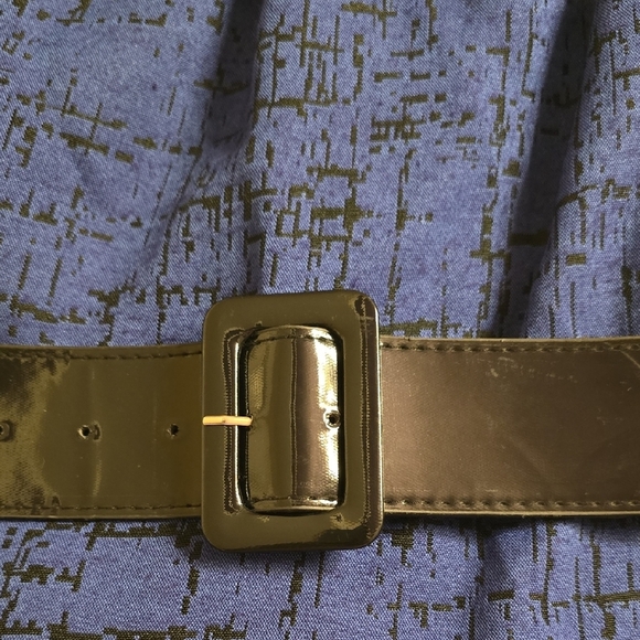 R&M Richards Blue and Black Midi Dress with Ruffled Peter Pan Collar - Picture 13 of 15